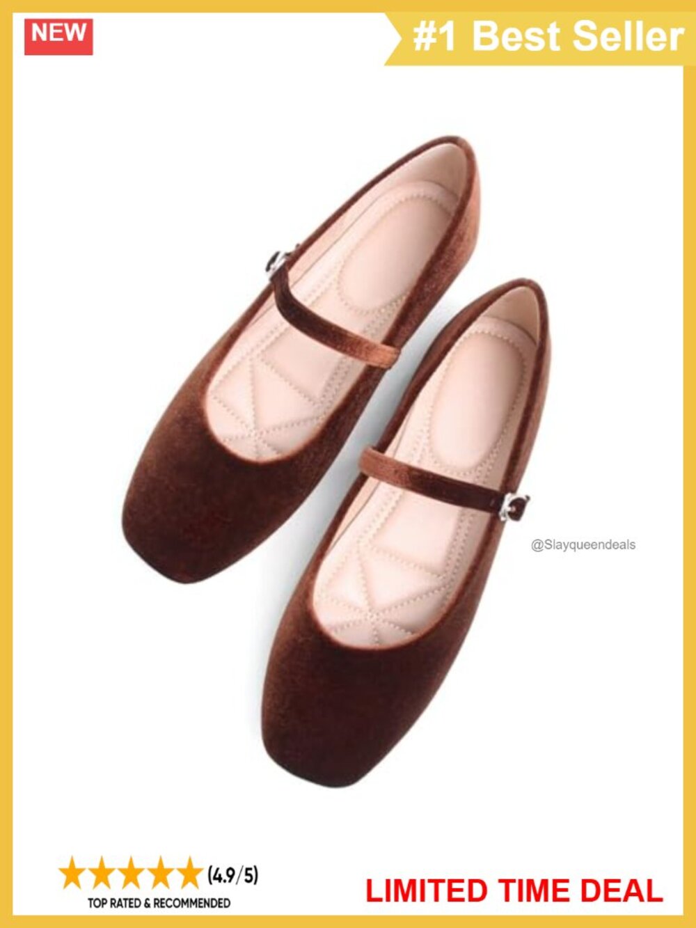 Mary Jane Square Toe Ballet Flats with Arch Support Leather Satin - Picture 1 of 6